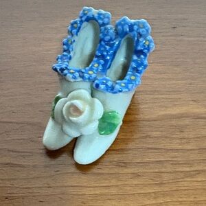 Floral Ceramic Shoe Figurine - Blue and White